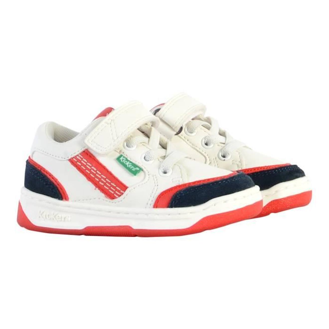 Basket Cuir Enfant Kickers Kouic blanc