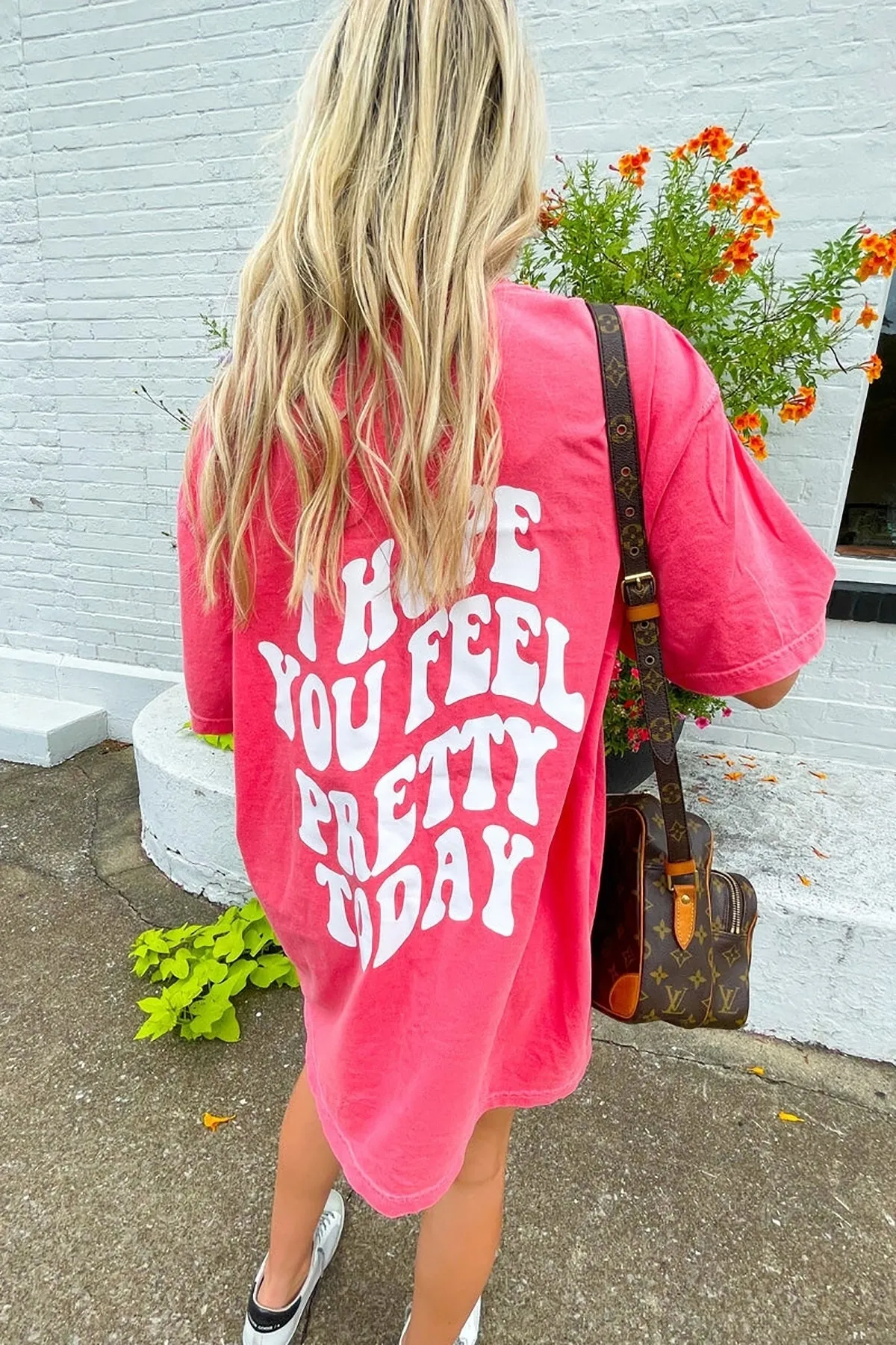 Madmext  Rosa bedrucktes Oversize-Damen-T-Shirt mit Rundhalsausschnitt