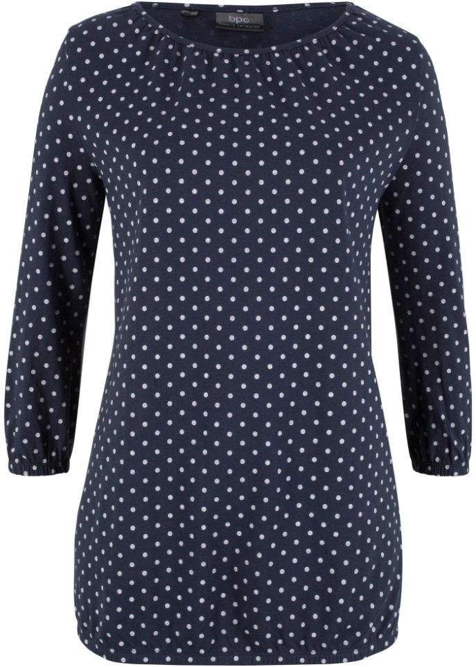 Baumwoll-Shirt mit U-Boot-Ausschnitt, 3/4-Arm