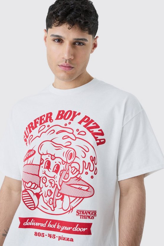 Oversize T-Shirt mit lizenziertem Stranger Things Pizza Print