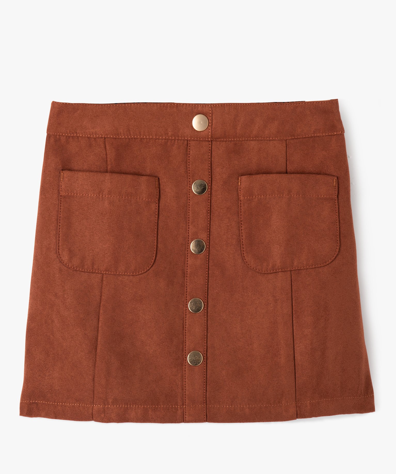 Jupe fille trapèze en maille avec boutons dorés orange | GEMO