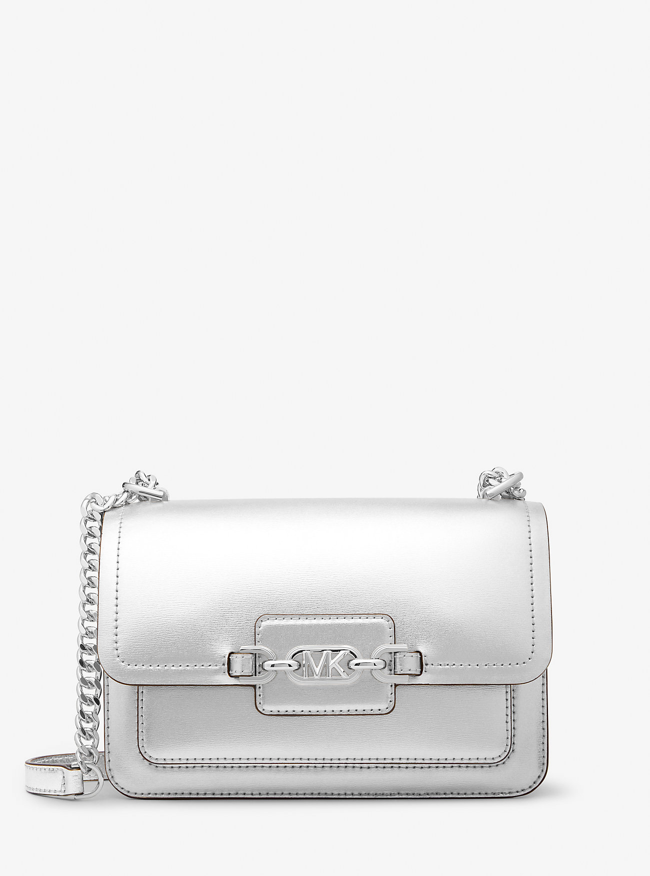 Borsa a tracolla grande Heather in pelle metallizzata - ARGENTO