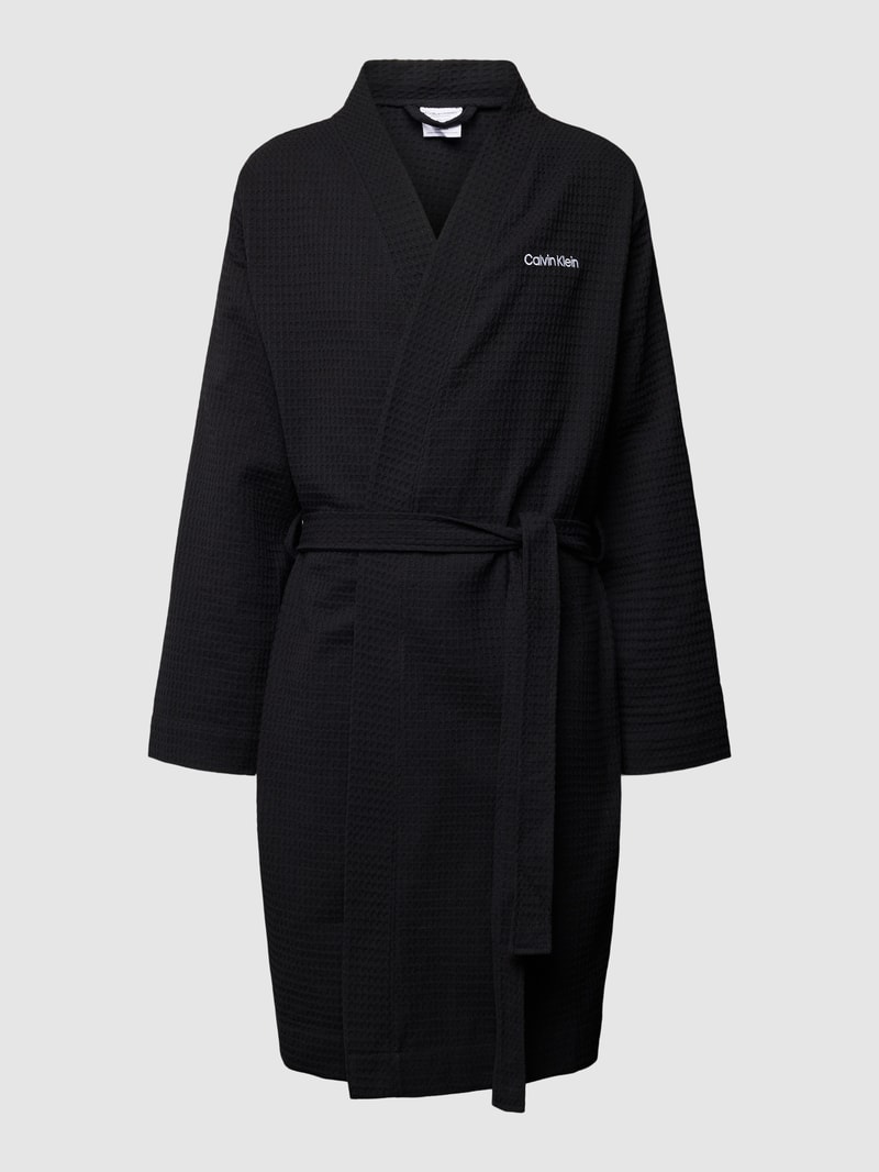 Bademantel mit Label-Stitching Modell 'WAFFLE' in schwarz
