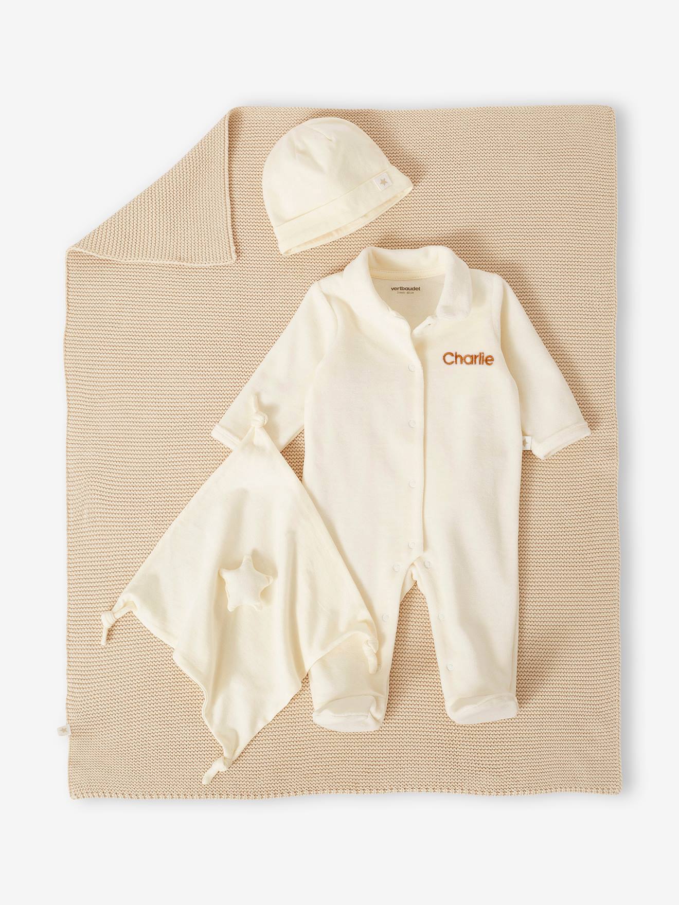 Vertbaudet 4-teiliges Baby-Geschenkset Oeko-Tex, personalisierbar - wollweiß