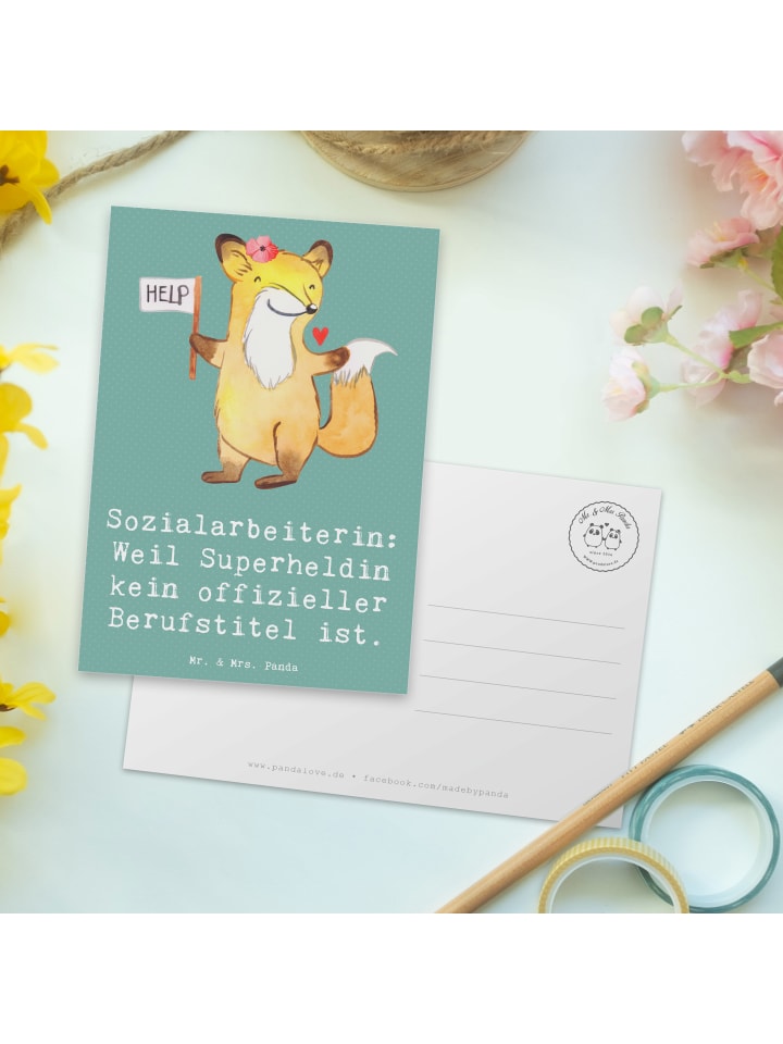 Mr. & Mrs. Panda Postkarte Sozialarbeiterin Heldin mit Spruch in Meeresbrise günstig kaufen onesize