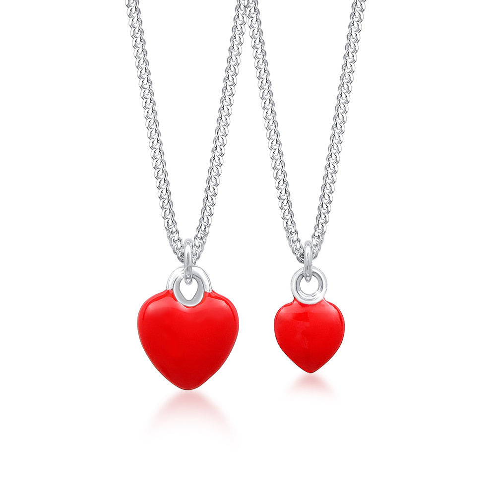 Elli Elli Collier -Coeur Pendentif Collier Mère et Enfant-(925/1000) Argent Emaille Bijoux