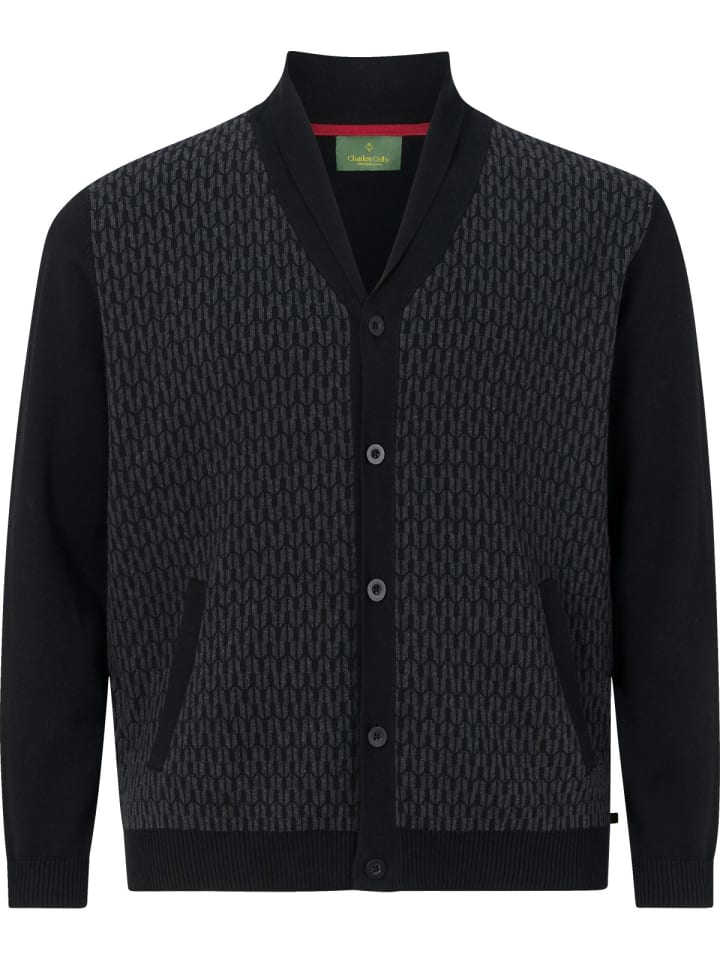 Charles Colby Strickjacke DUKE RONAN in schwarz gemustert günstig kaufen XXL