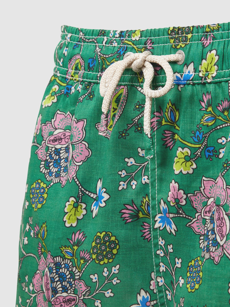 Badehose mit Allover-Muster Modell 'GUSTAVIA LINEN' in smaragdgrün
