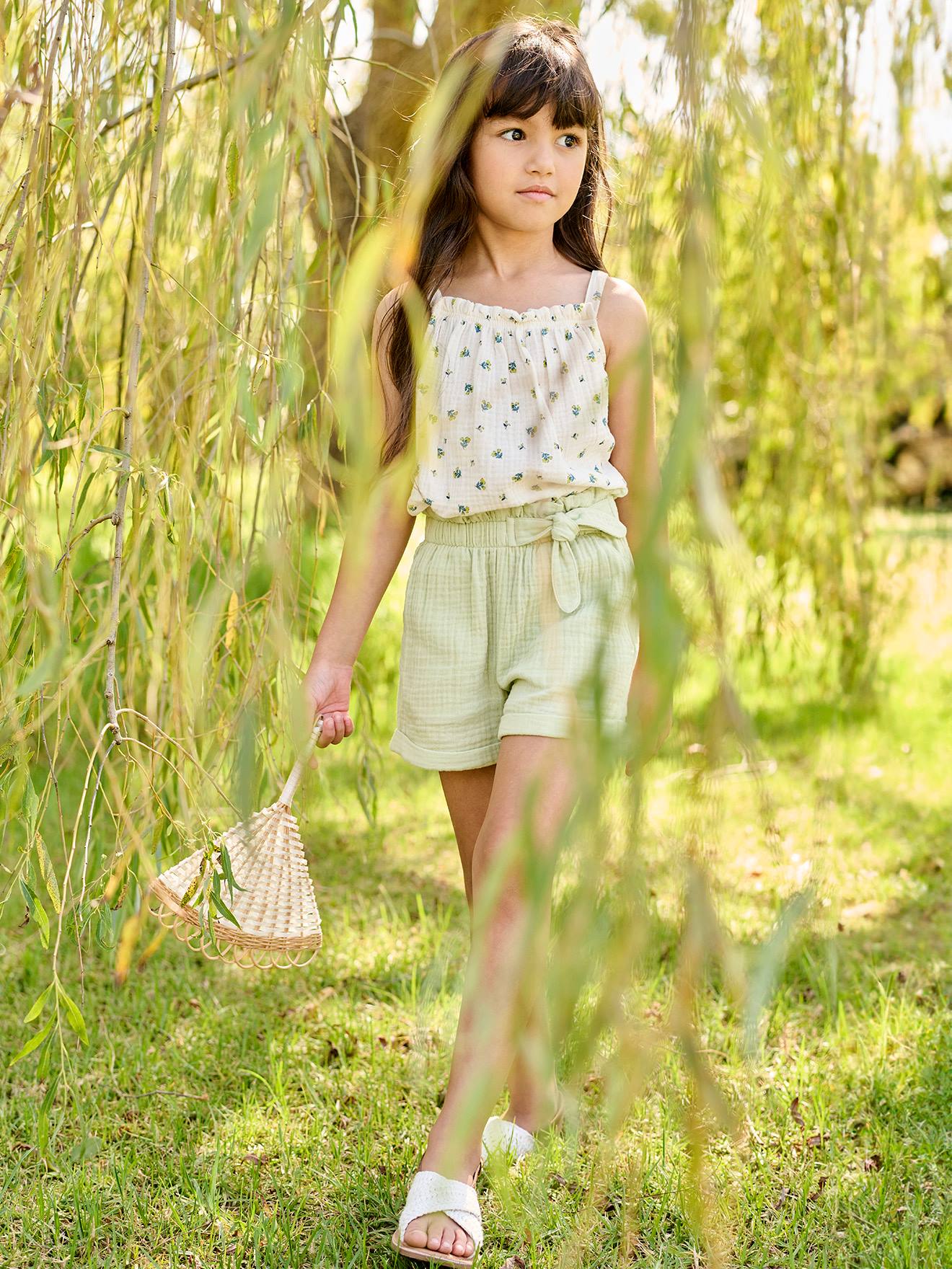 Vertbaudet Mädchen Paperbag-Shorts, Musselin - vanille