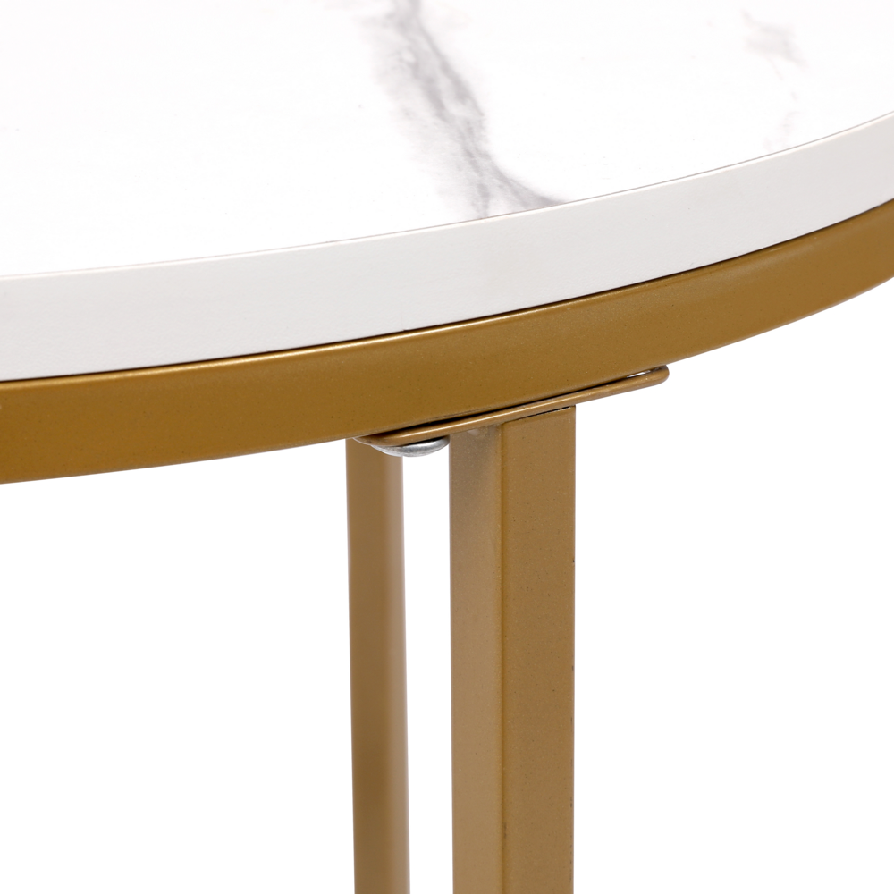 Happy Home Happy Home Satztisch Couchtisch Beistelltisch 2 tlg. HWT51-WEI Marmor Weiß Dekor Gestell Gold