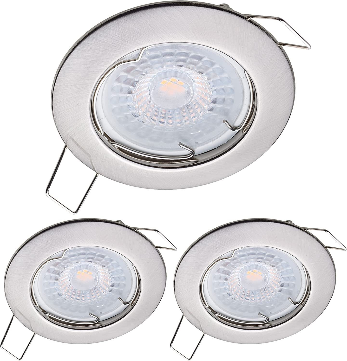 Oktaplex lighting LED Einbaustrahler 3er Set LED Strahler flach inkl. 3er Set LED Module 4,8W 380 Lumen, 3-Step Dimmung, Leuchtmittel wechselbar, warmweiß, 2700 Kelvin 230V silber