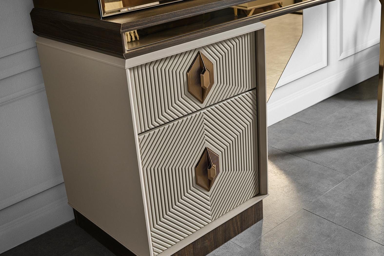 JVmoebel Schlafzimmer-Set Schlafzimmergarnitur Designer Bett 2x Nachttische Schminktisch, (5-St., Bett, 2x Nachttische, Schminktisch mit Spiegel), Made in Europa