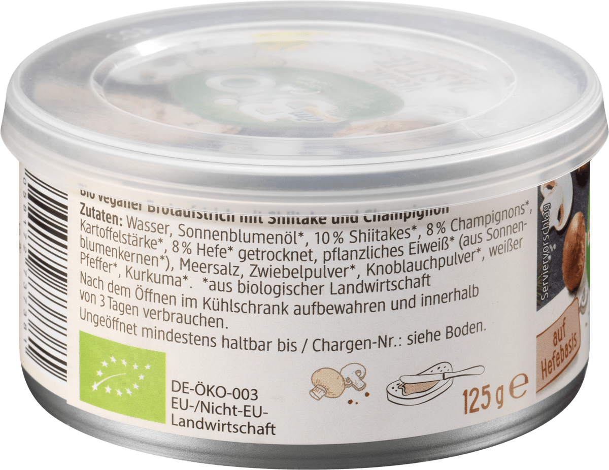 Brotaufstrich, Vegane Pastete Shiitake-Champignon, 125 g