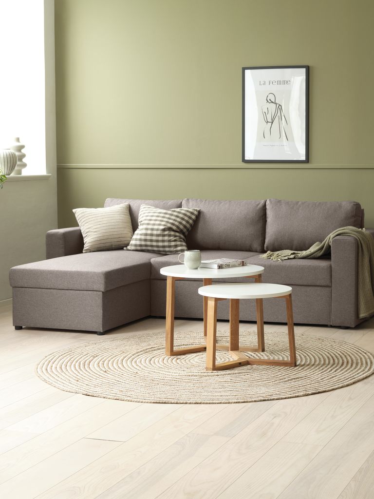 MARSLEV MARSLEV Schlafsofa mit Chaiselongue, hellgrauer Stoff