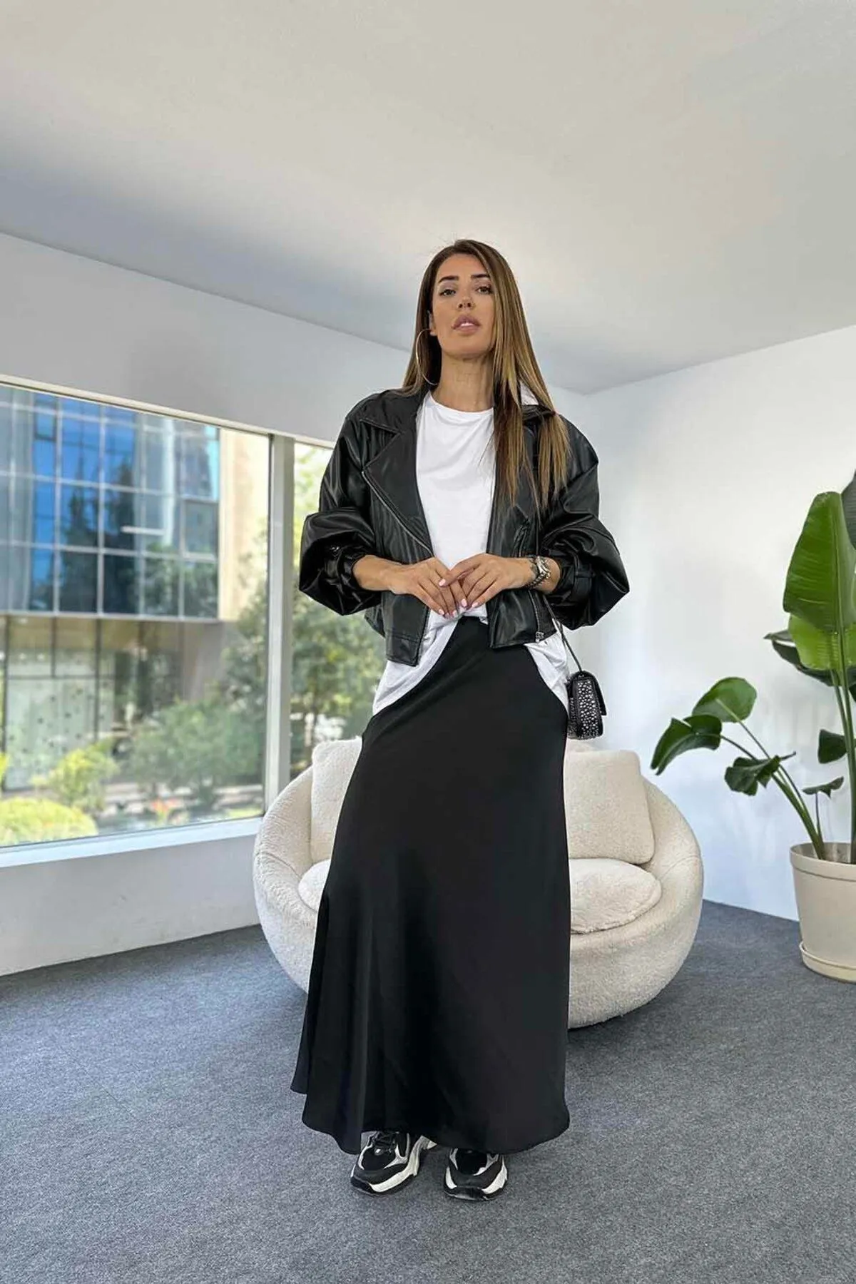 Fiori  Langer Satinrock in Luxusqualität in Maxilänge mit elastischem Bund