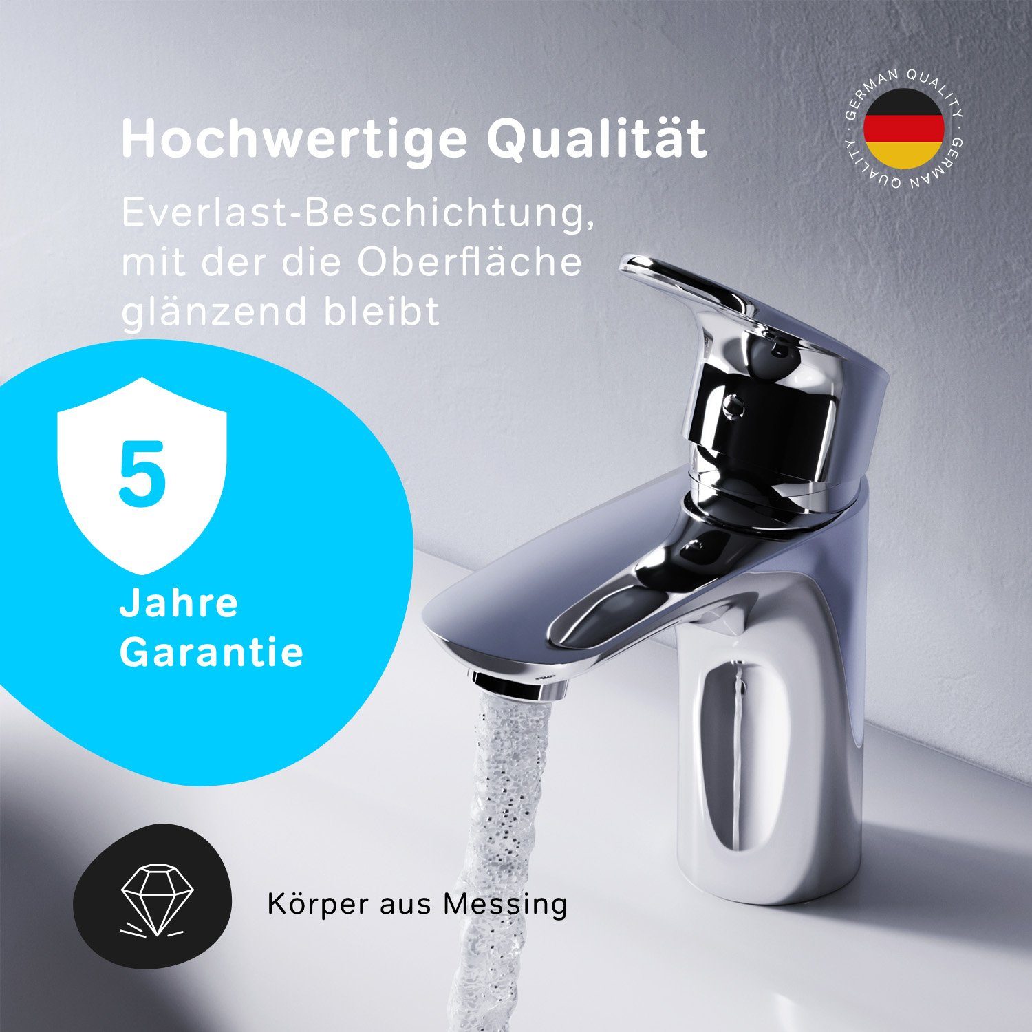 AM.PM Waschtischarmatur Waschbeckenarmatur Like Waschbecken Wasserhahn Bad (mit Klick-Ablaufgarnitur, Mischbatterie in 2 Auslaufhöhen: 65mm o. 216mm) Waschtisch Mischbatterie Badezimmer Badarmatur