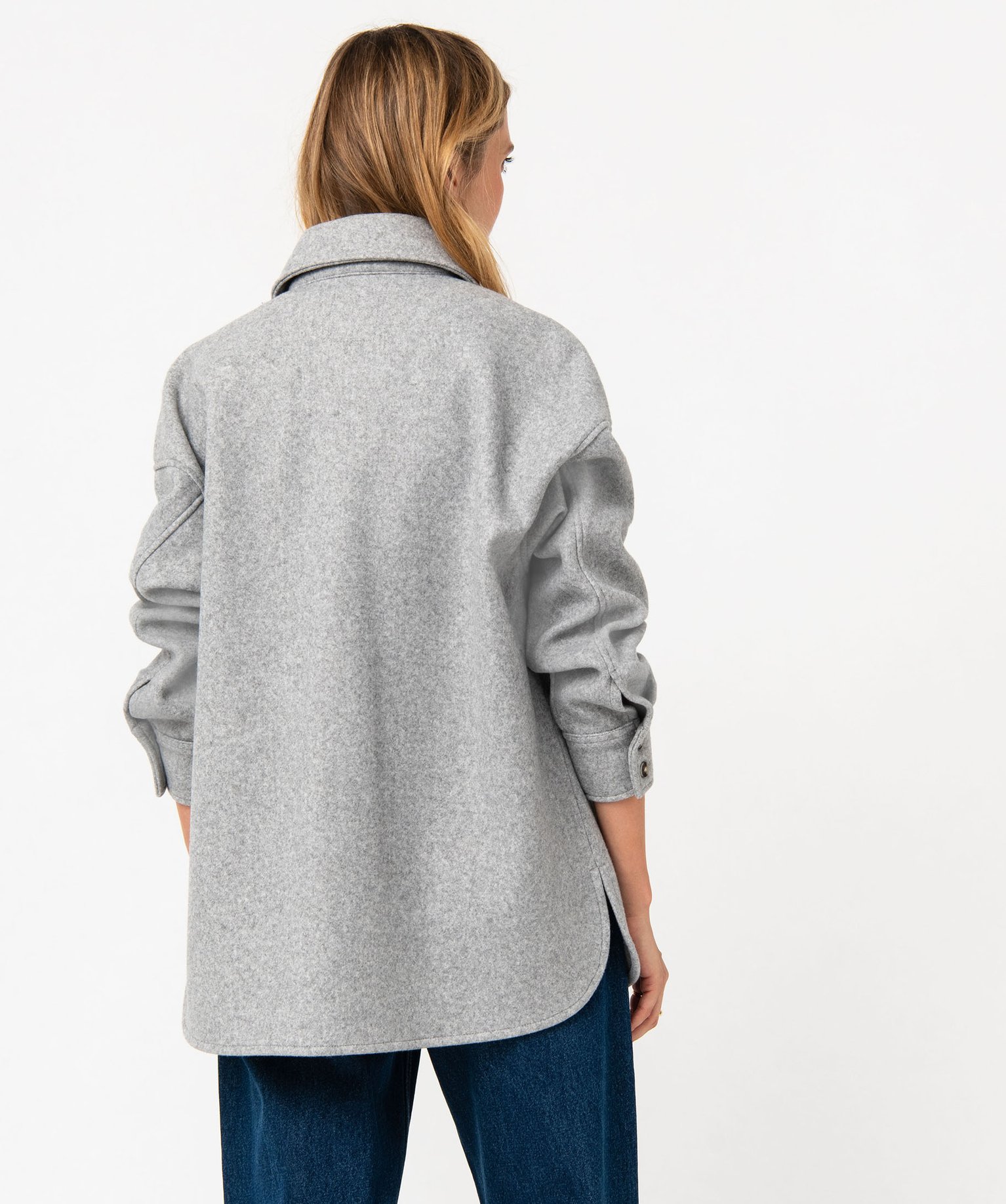 Veste mi-longue style chemise femme gris | GEMO