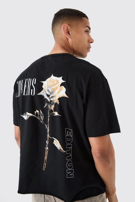 Kastiges Oversize T-Shirt mit Rosen-Print
