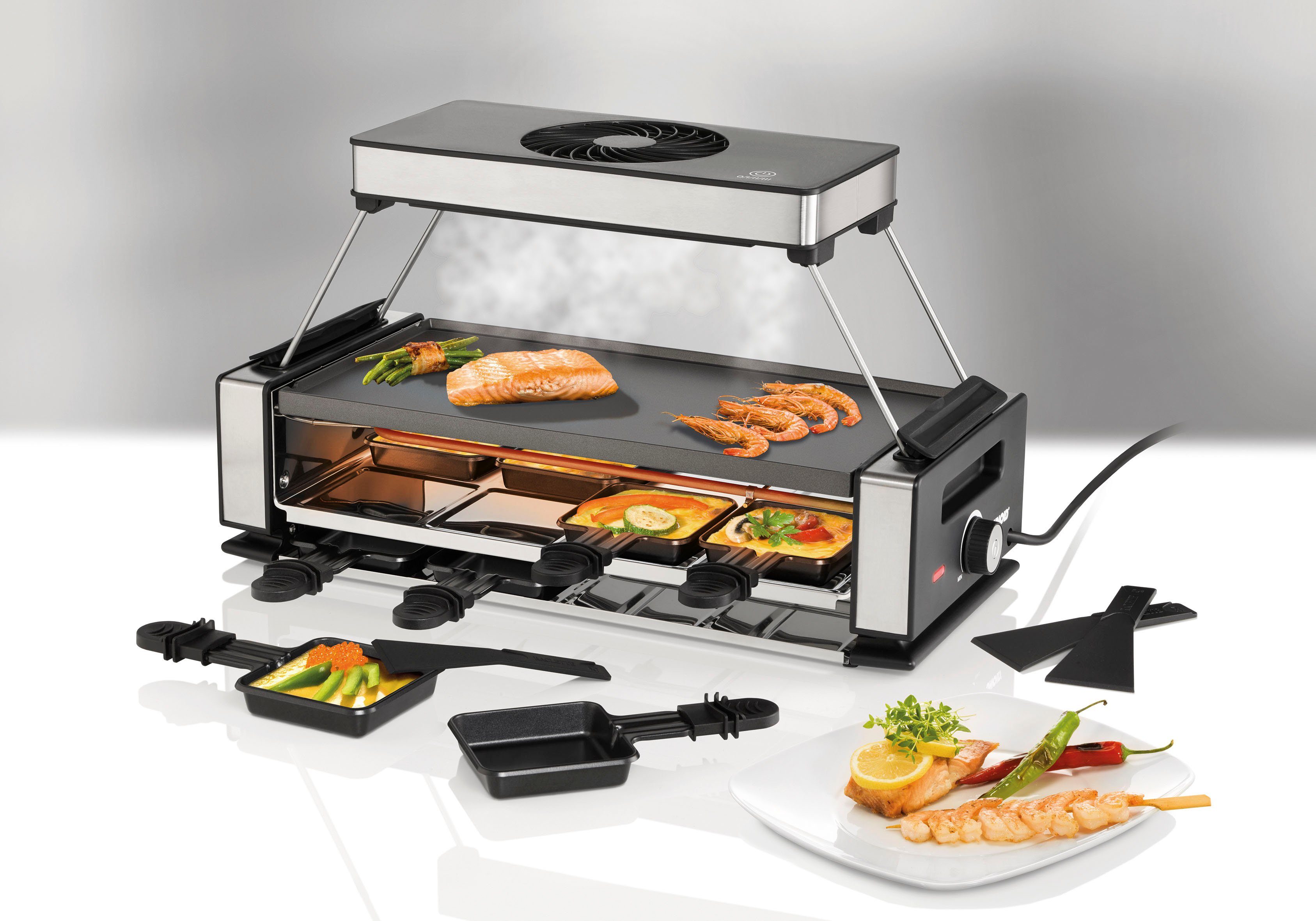 Unold Raclette Smokeless 48785, 8 Raclettepfännchen, 1200 W