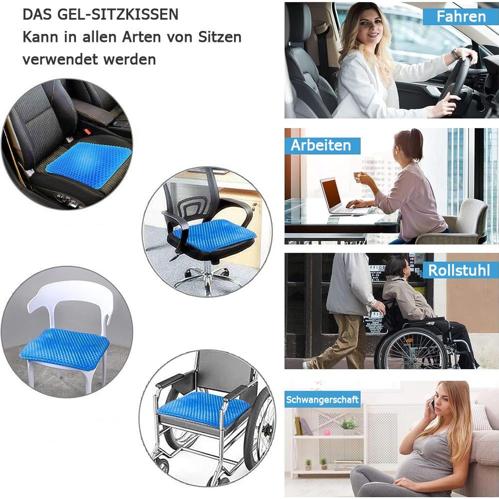 Sarfly Stuhlkissen Gel Sitzkissen Orthopädisches Sitzkissen Verdickung Sitzkissen, Atmungsaktiv Entlastet Hüftmüdung für Auto, Büro & Rollstuhl Kissen