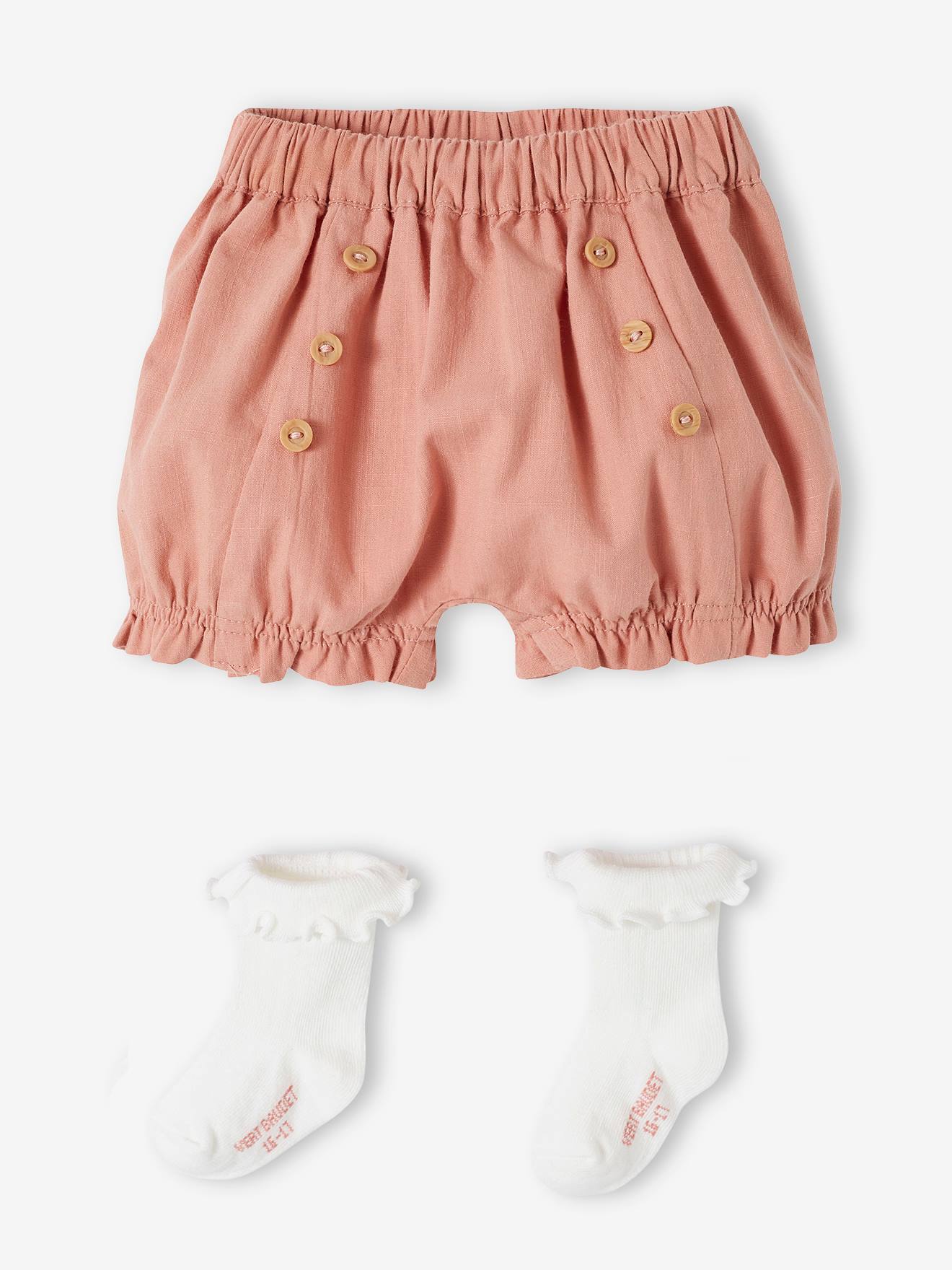 Vertbaudet Mädchen Baby-Set: Shorts & Socken - rosa