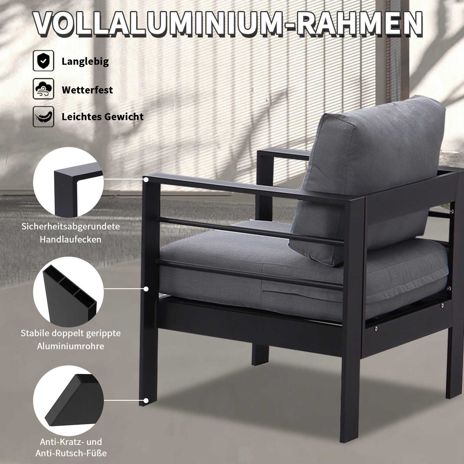 MeXo von GLP HOME Loungeset Gartenmöbel set sale aus Aluminium, Gartenlounge Set für 4-7 Personen, (Spar-Set, Essgruppe 4-5-tlg., 1x3er-Sofa, 1x2er-Sofa, 2xEinzelsessel, 1xTisch)