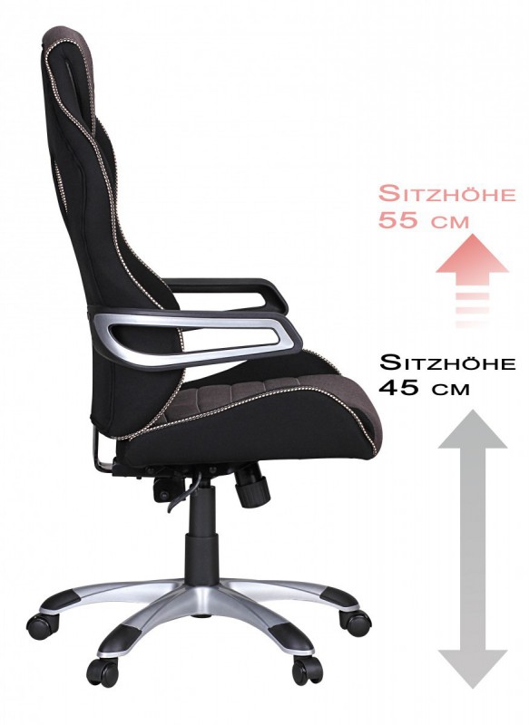 Amstyle Racing Chefsessel Silver-Line Schwarz Grau