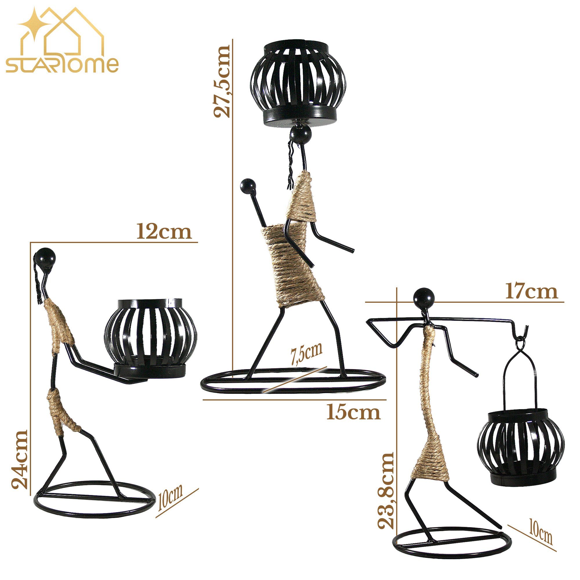 Starhome Teelichthalter Teelichthalter 3er Deko Set .Tischdeko für Esstisch, Wohnzimmer, Küche (3 St., 3er Set mit jeweils einer Figur wie abgebildet)