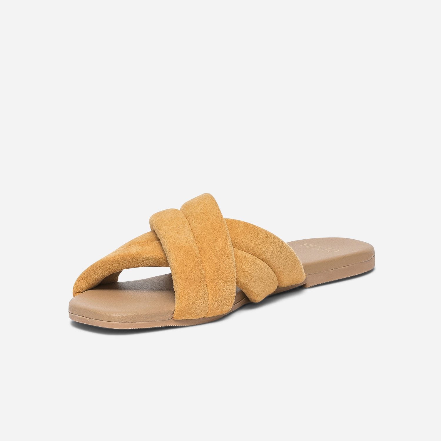 Mule TEXTO jaune mangue en cuir velours matelassé