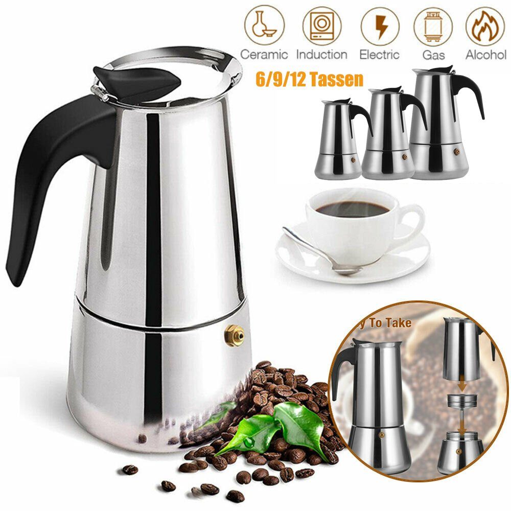 BlingBin Espressokocher Espressokocher Edelstahl 6 9 12 Tassen Espressokanne, 6l Kaffeekanne
