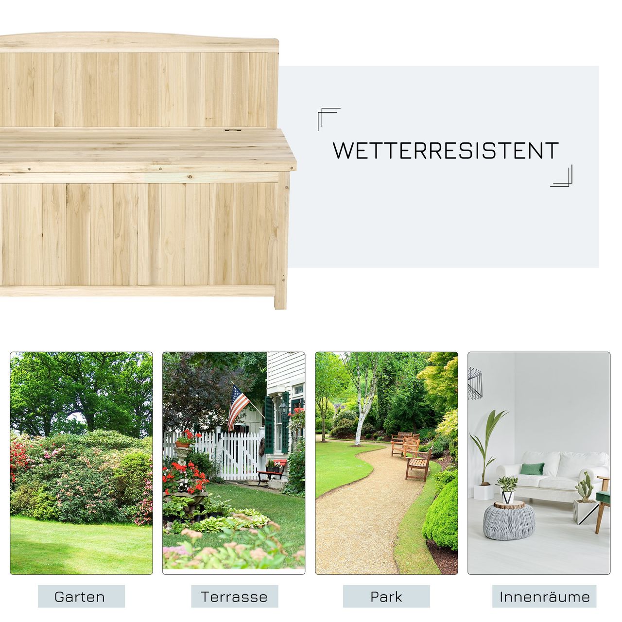 Outsunny Gartenbank mit Stauraum Natur 115 x 45 x 75 cm