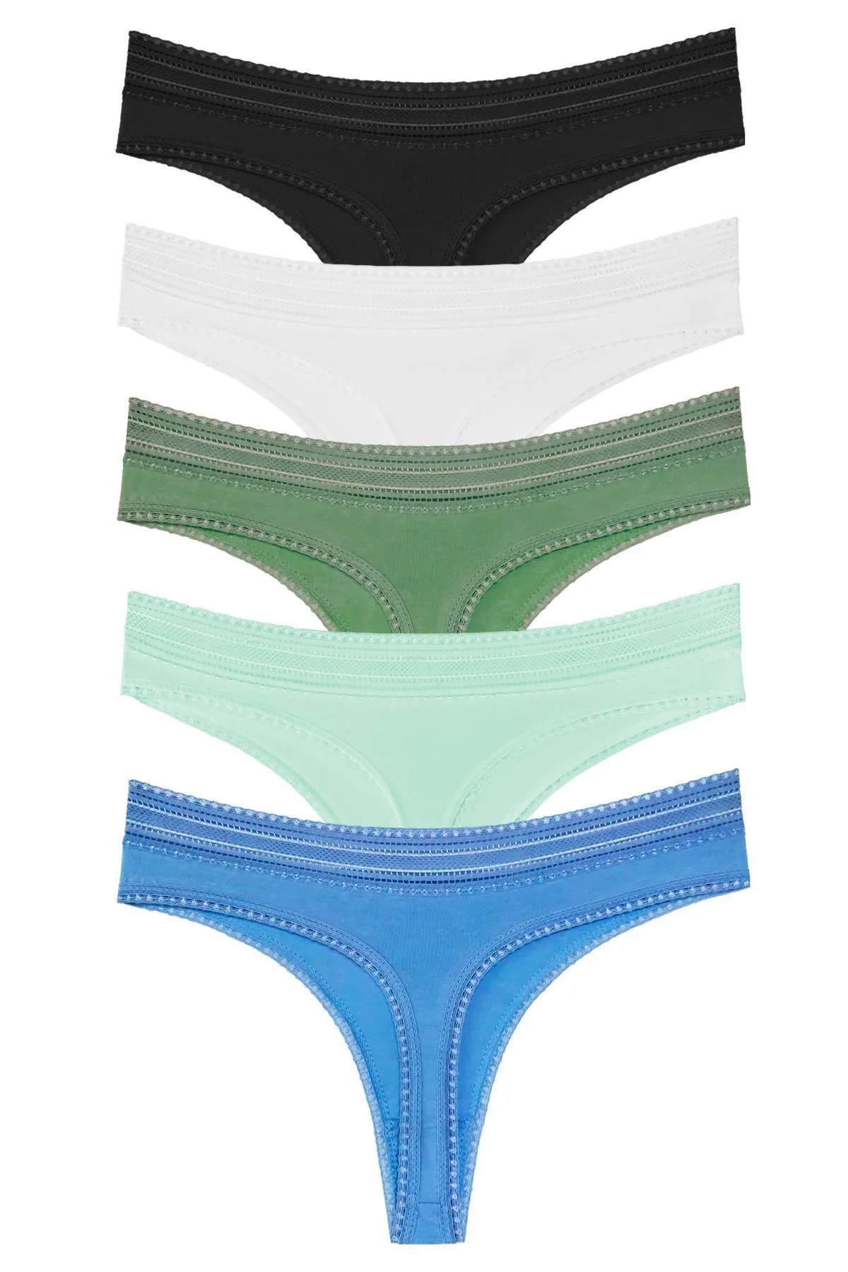Sensu  Damen-Tangas aus elastischer Baumwolle mit Spitze, 5er-Pack-Set – Kts2082