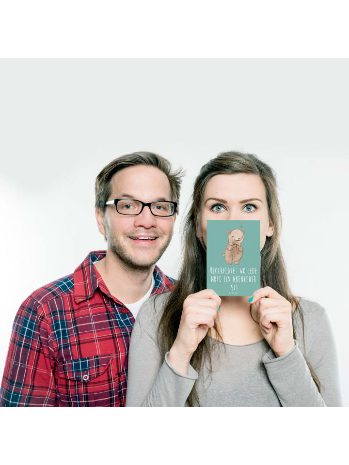 Mr. & Mrs. Panda Postkarte Abenteuer Blockflöte mit Spruch in Meeresbrise günstig kaufen onesize