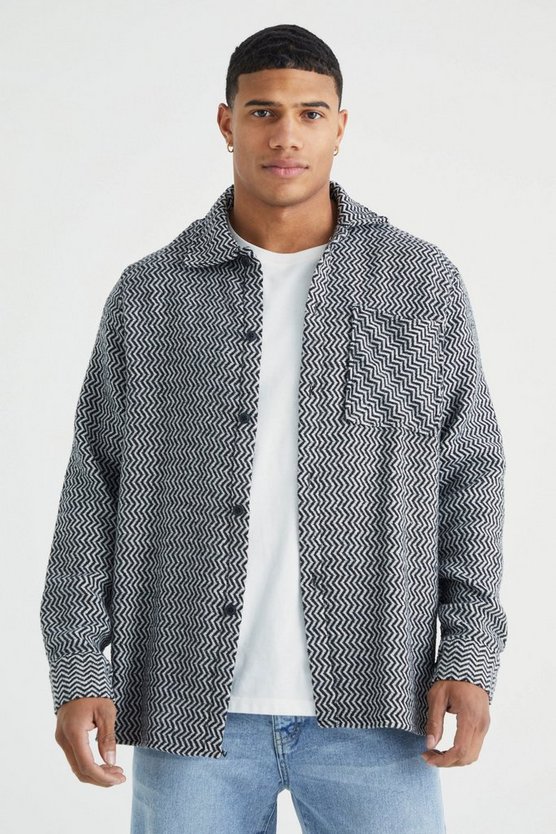 Strukturiertes gemustertes Overshirt in Wolloptik
