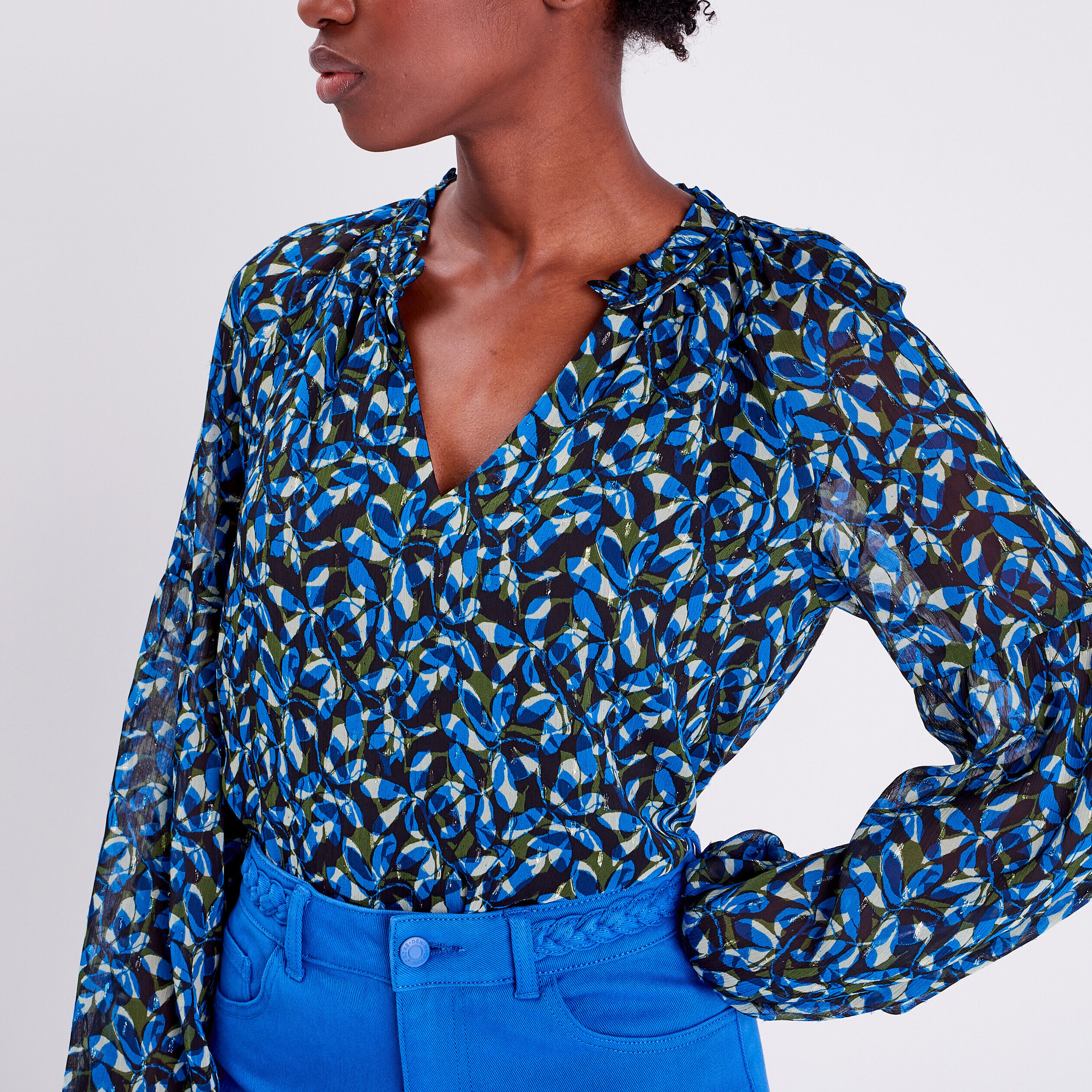 Blouse manches longues vert kaki femme | Cache Cache