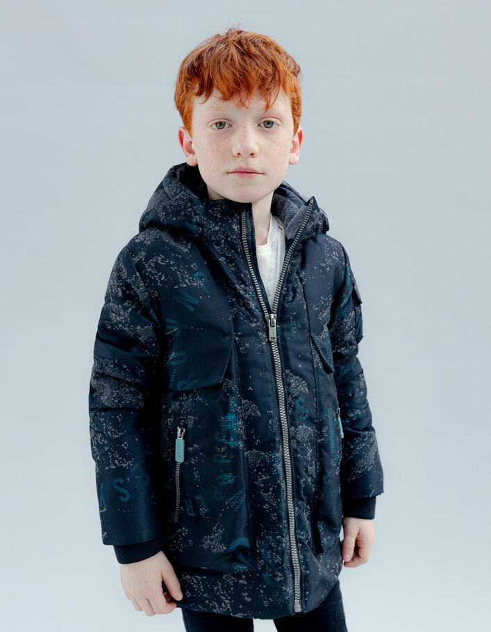 Parka noire à imprimé graphique garçon