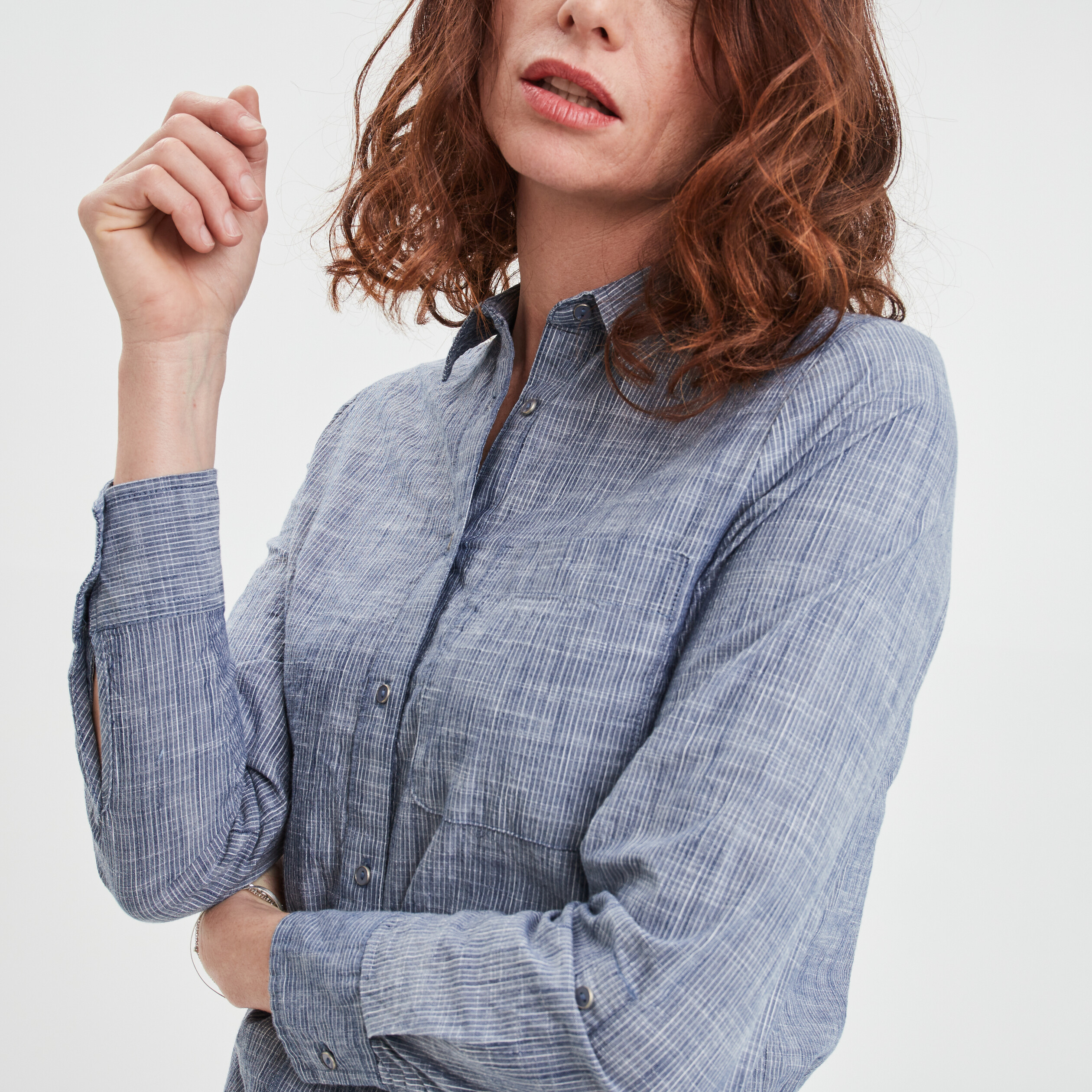 Chemise manches longues lin majoritaire bleu femme | La Halle