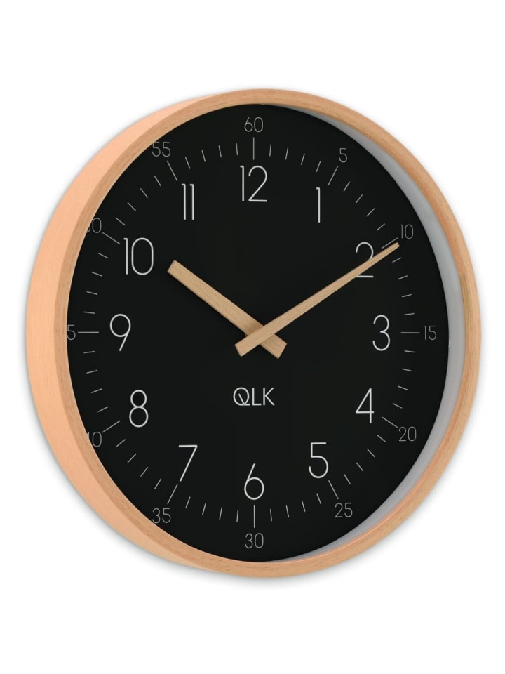 COFI 1453 Wanduhr schwarz mit Holzrahmen und Zeigern, Ø31cm in Schwarz günstig kaufen onesize