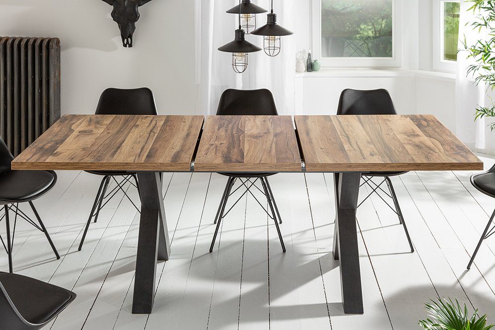 riess-ambiente Esstisch MONTREAL 140-190cm natur / schwarz, Eichen-Optik · X-Gestell · ausziehbar · Industrial