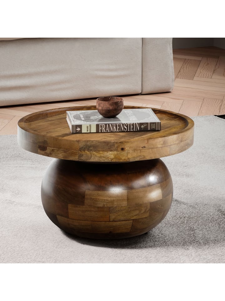 KADIMA DESIGN Couchtisch 50x50x30,5 cm Massivholz Walnussfarben Sofatisch günstig kaufen onesize
