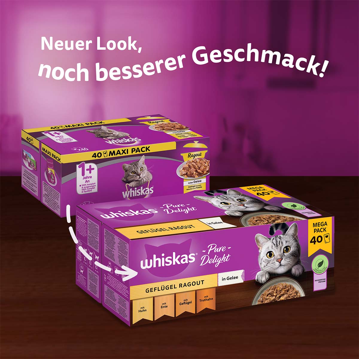 Whiskas Pure Delight Multipack Geflügel Ragout in Gelee 40x85g