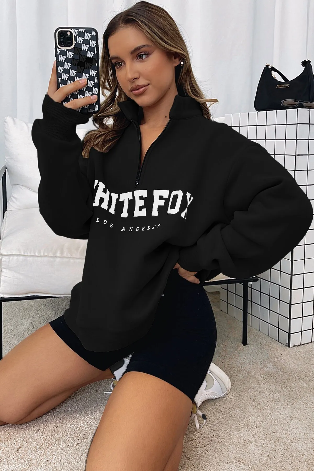 Madmext  Schwarzes Sweatshirt mit Reißverschluss und Aufdruck Mg1246