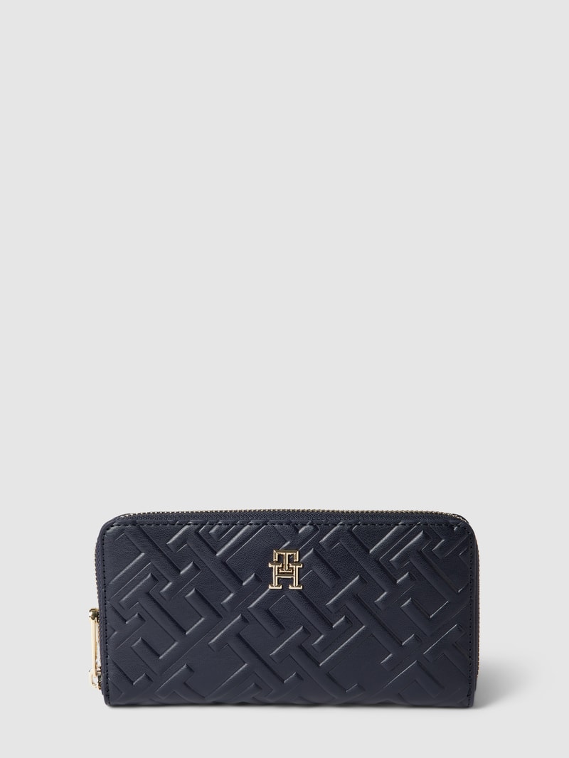 Portemonnaie mit Allover-Logo Modell 'ICONIC' in marineblau