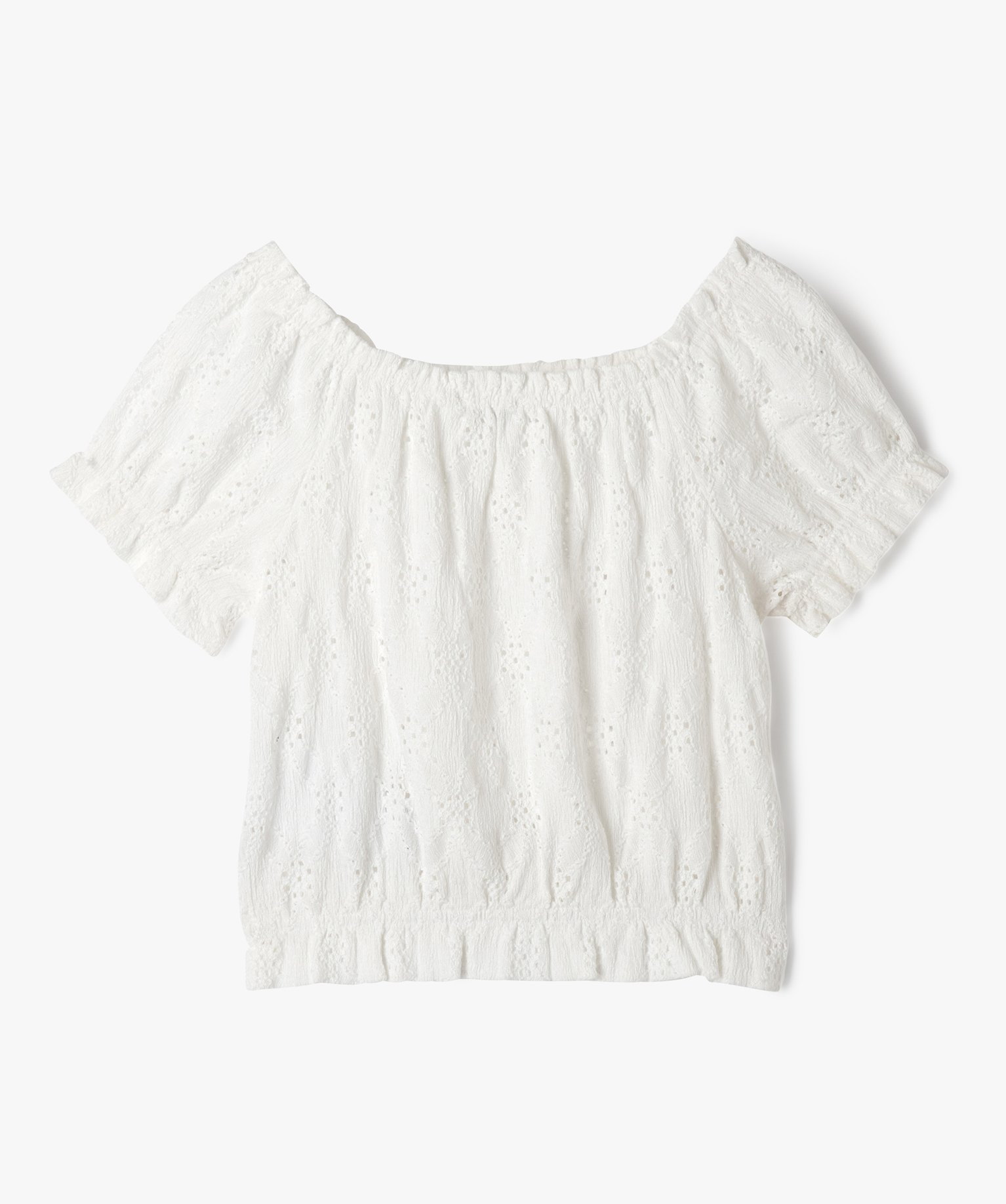 Chemise à manches courtes en maille ajourée fille ecru | GEMO