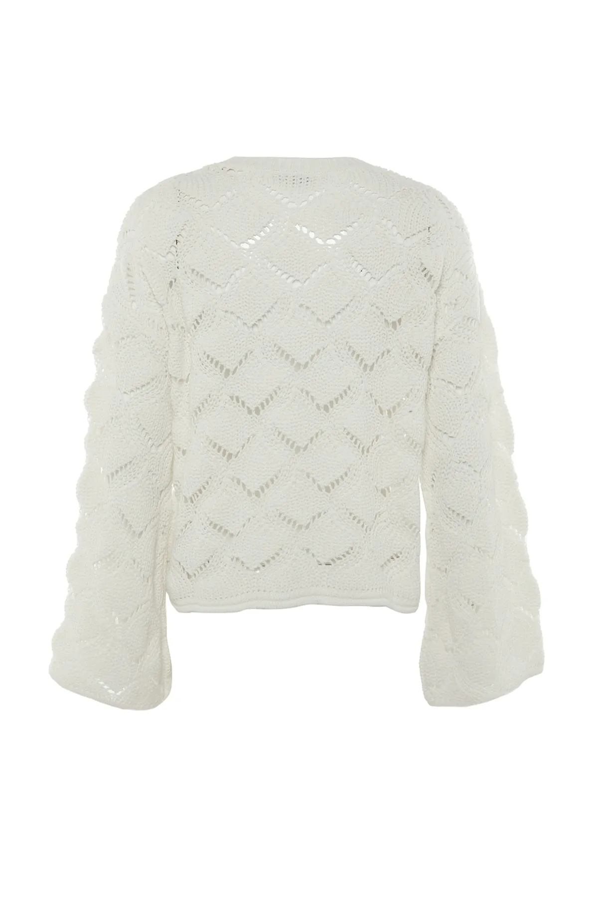 Trendyol Collection  Ecrufarbener, kurzer Strickpullover mit Lochmuster