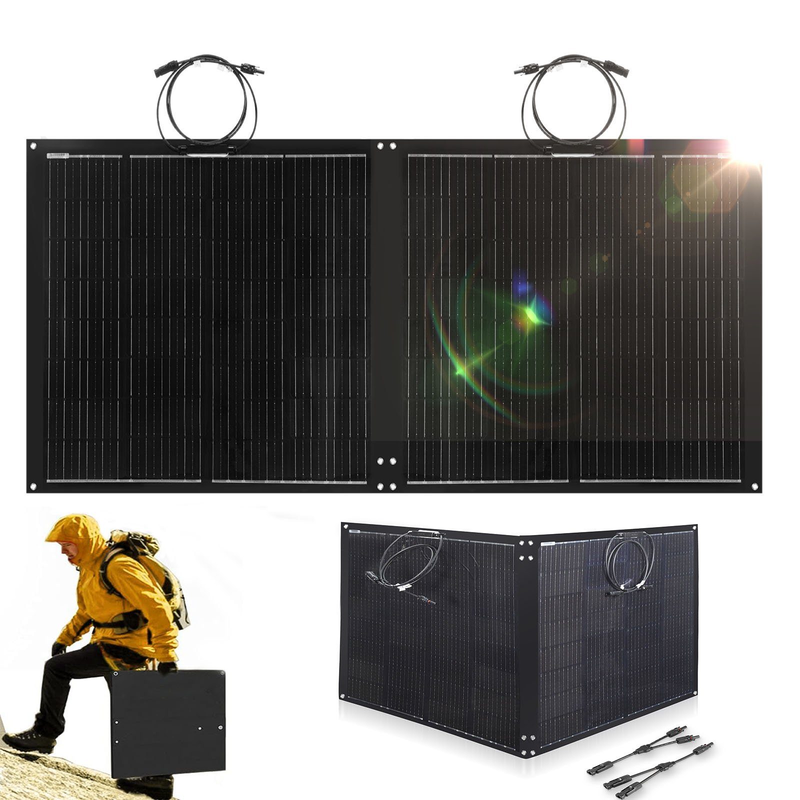 kehot Solarmodul Biegbar 200W 18V Monokristallin Solarpanel Schindelzellen Solaranlage, Solaranlage Photovoltaik für 12V Akku Wohnmobil Auto Camper Garten