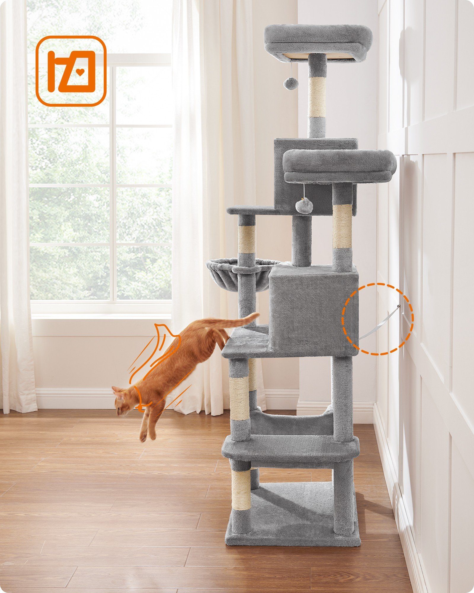 FEANDREA Kratzbaum, Katzenbaum,199cm,abnehmbaren Abdeckungen,großer Höhle