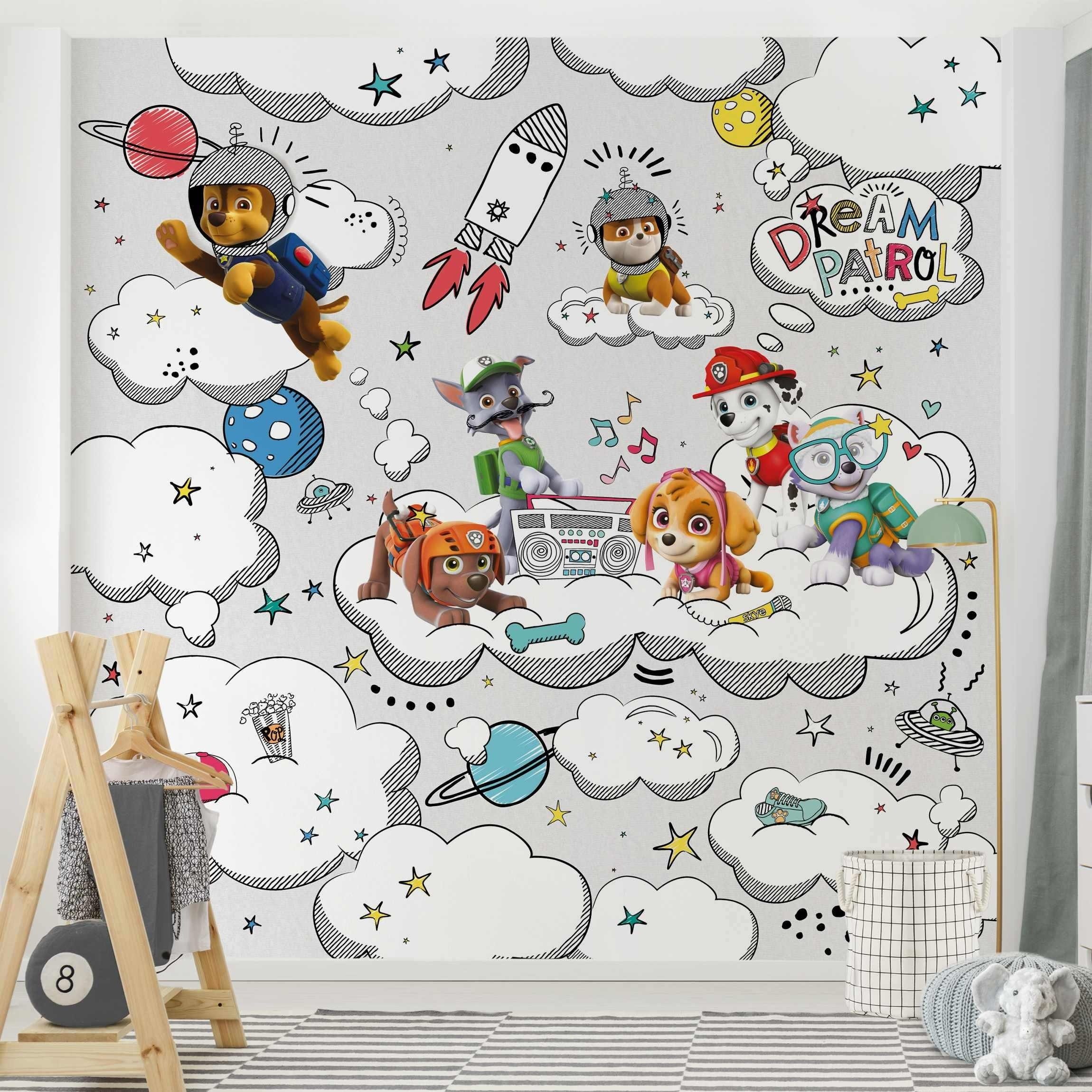 Bilderdepot24 Kindertapete Kinderzimmer PAW Patrol Weltall Rakete Hunde Kinder Wanddeko Wolken, Glatt, Matt, (Inklusive Gratis-Kleister oder selbstklebend), Mädchenzimmer Jungenzimmer Babyzimmer Bildtapete Fototapete Wandtapete