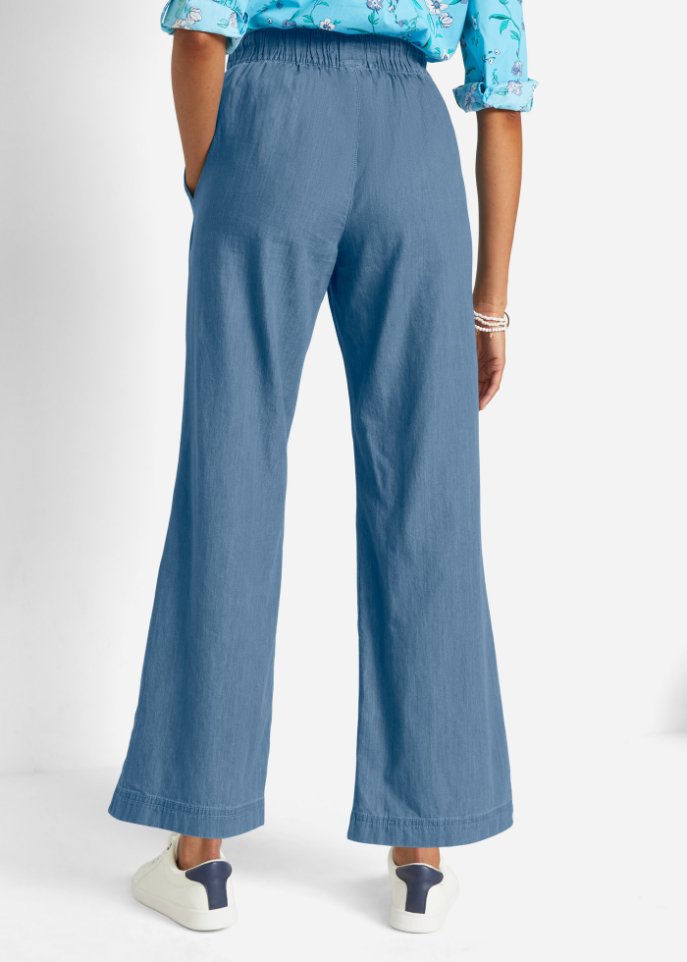 Leichte Schlupfjeans mit High-Waist-Bequembund, weit geschnitten