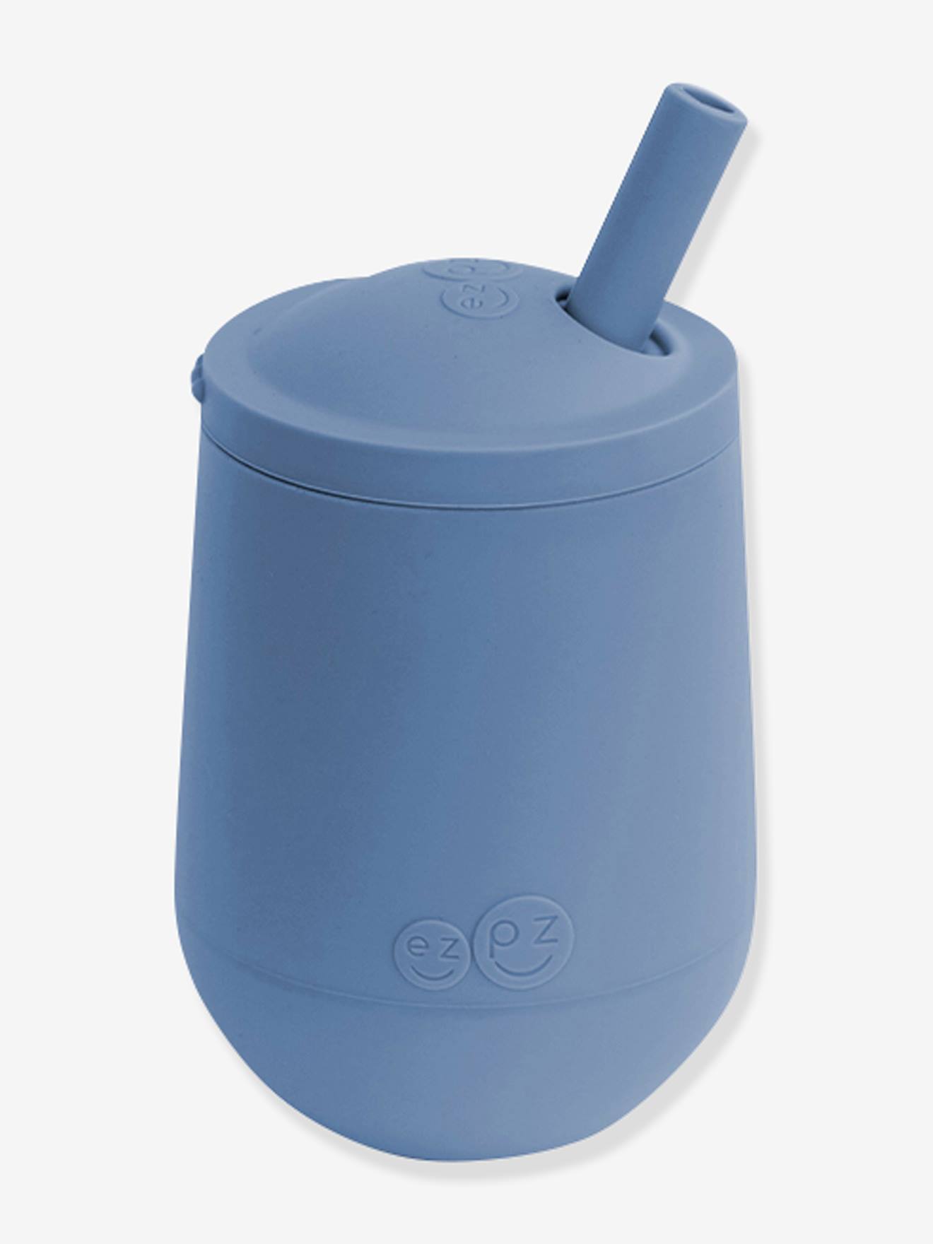 Gobelet d’apprentissage avec paille EZPZ Mini Cup en silicone bleu indigo